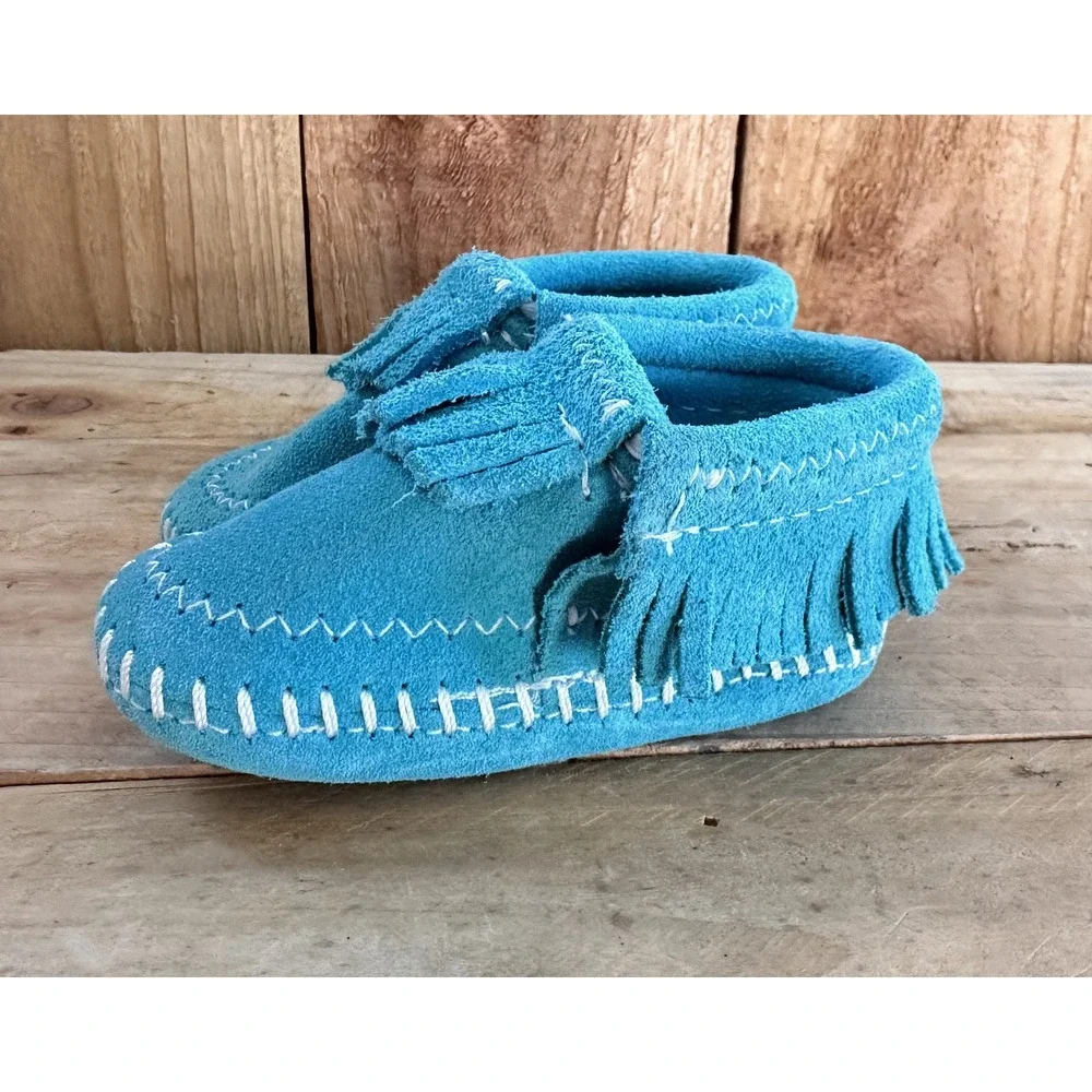 Minnetonka Moccasins Shoes Suede Turquoise Fringe Booties Size 2 Toddler